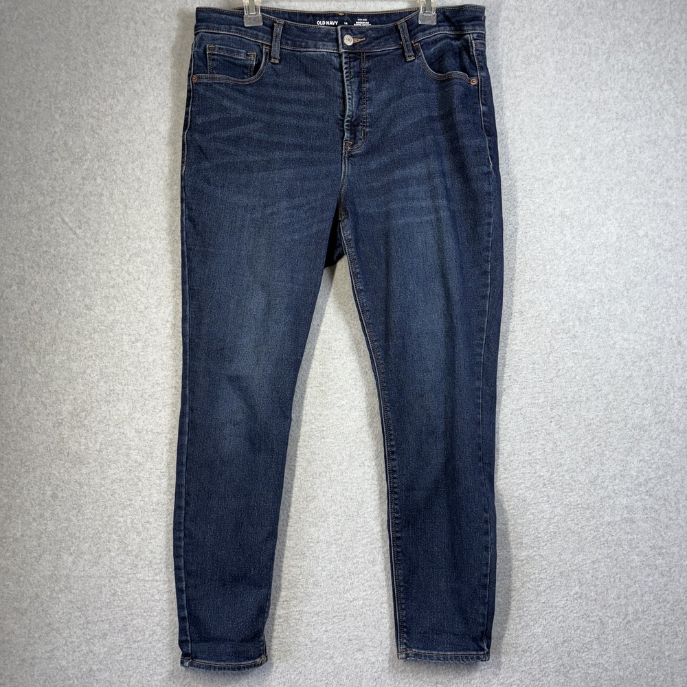 Old Navy Womens Jeans Size 14 Dark Blue High Rise Rockstar Super Skinny Warm